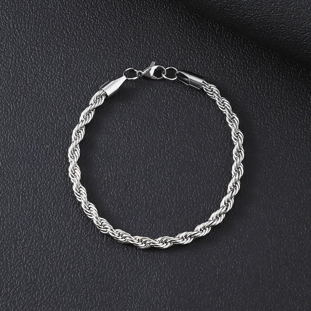

Stainless Steel Bracelet For Women Men 2/3/4/5/6MM Gold Color Twisted Rope Chain Bangle Fashion Never Fade Jewelry Accessories 2MM&9inch 23cm