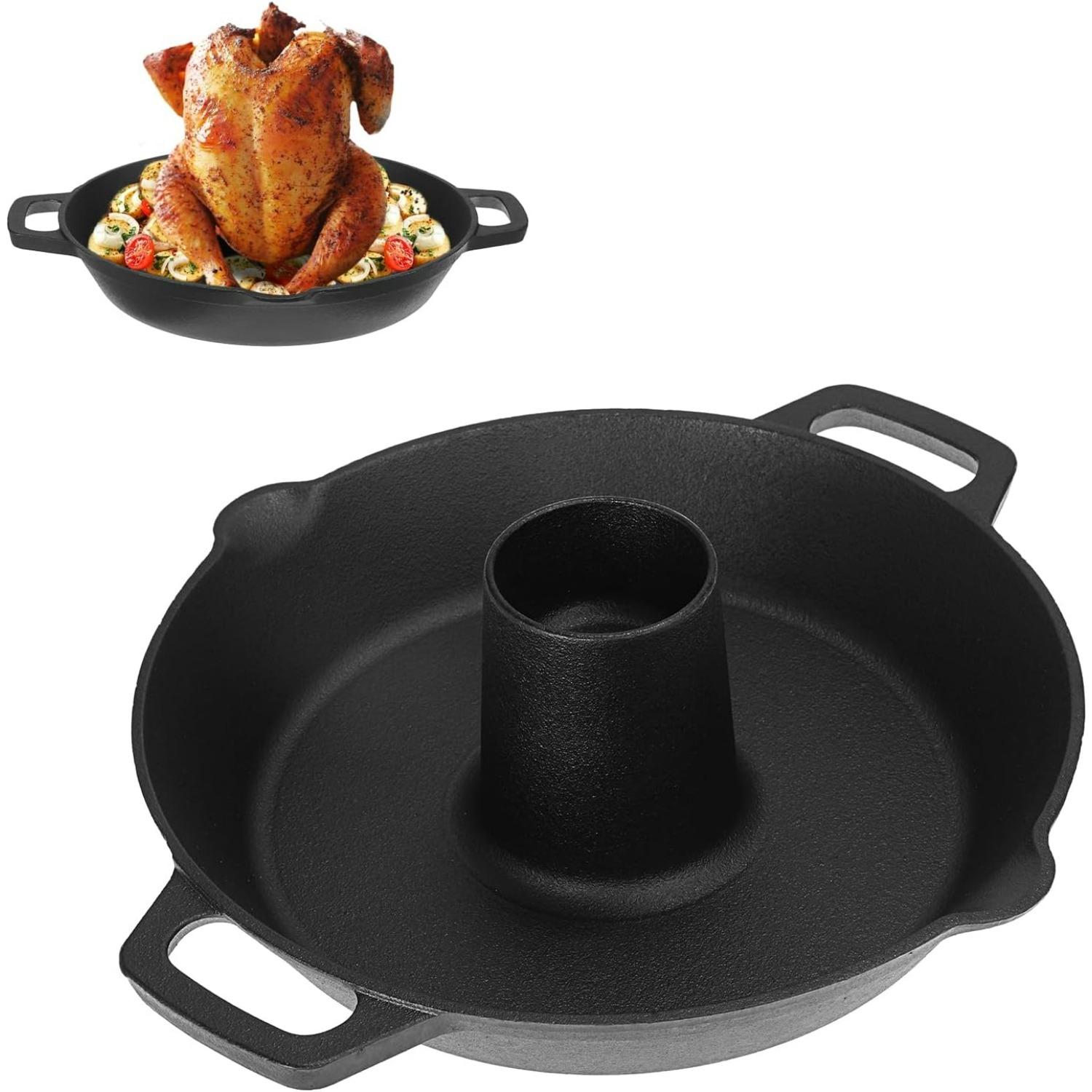 Cast Iron Beer Chicken Roaster Plate,Heavy Duty Stove Grill Chicken Holder Roaster Pan Black Oven Roasting Pan Pre-Seasoned Meat Roaster with Handle чёрный