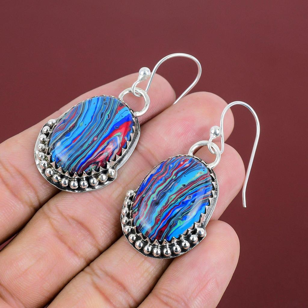 Regenbogen Calsilica Edelstein Ohrring 925 Sterling Silber Ohrring Handgefertigte Ohrringe Geburtsstein Schmuck Verlobungsgeschenke Designer Silberschmuck