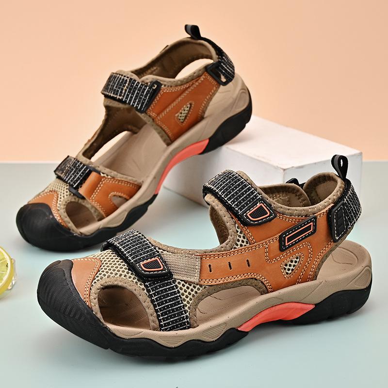 

Лето 2025 новые сандалии из освежающей и дышащей натуральной кожи первого слоя, повседневные, для улицы, для пляжа, мужские сандалии для альпинизма двойного назначения 38 коричневый