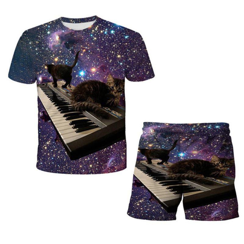 Baby Boys Clothing Cat Animals 3D T shirt Set Summer Children