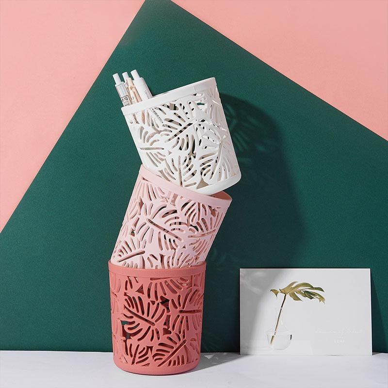 For Office School Supplies Pencil Pen Holder Cylinder Stationery Storage Organizer Container Nordic Hollow Flower Makeup Brush