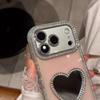 Heart-Shaped Mirror Bracket for iPhone 14-17 Pro Cases with Side Drill and Glitter