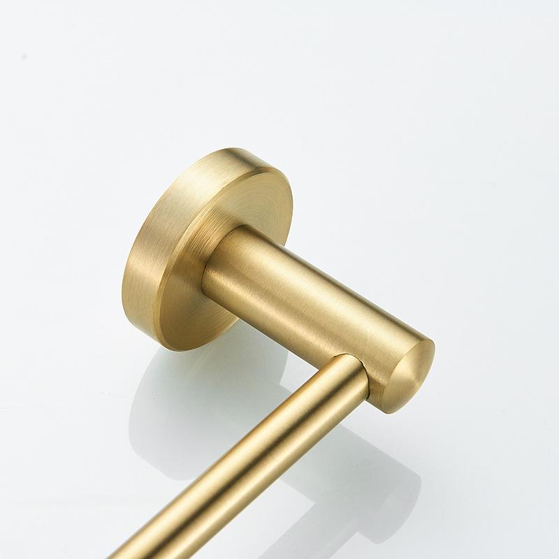 Gold Brushed Stainless Steel Bathroom Set: Towel Rack, Toilet Paper Holder, Storage Shelf, Clothes Hook, No Drill.