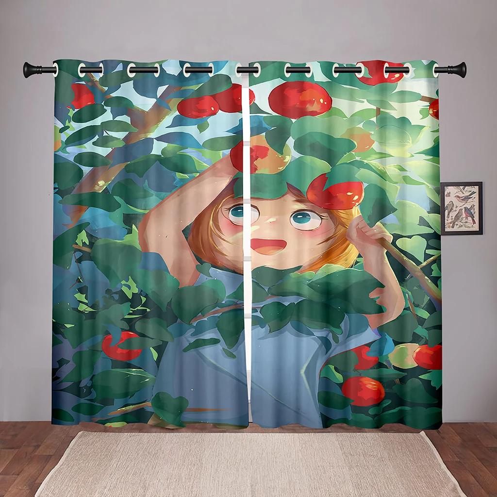 Cartoon Flower Floral Maid Girl Blackout Window Curtains for Bedroom Living Room Bathroom Kicthen Door Hall High Shading New