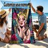 Custom Name Personalized Marilyn Monroe Print Beach Towel, for Trip Camping Beach Party Home Decor, Birthday Gift for Family & Friends