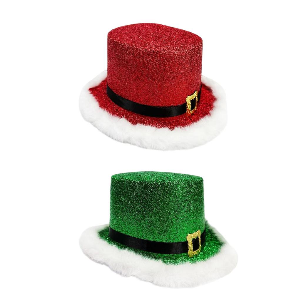 Xmas Hat Plush Trim Christmas Top Hat Party Prop Creative Headwear Unisex Decorative Cap for Role Play and Holiday Events