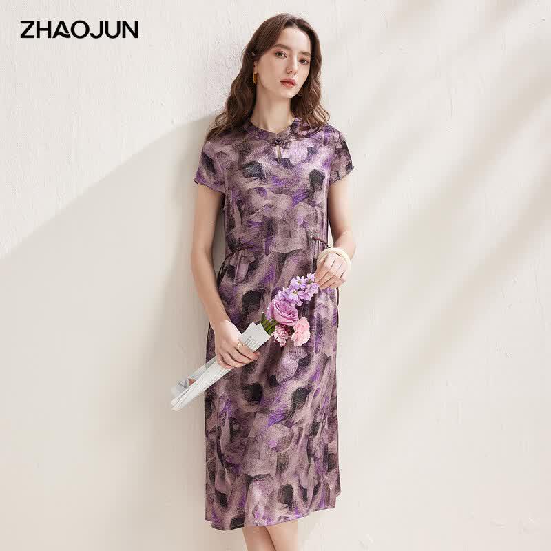 New Chinese Style Mulberry Silk Short Sleeve Dress XL