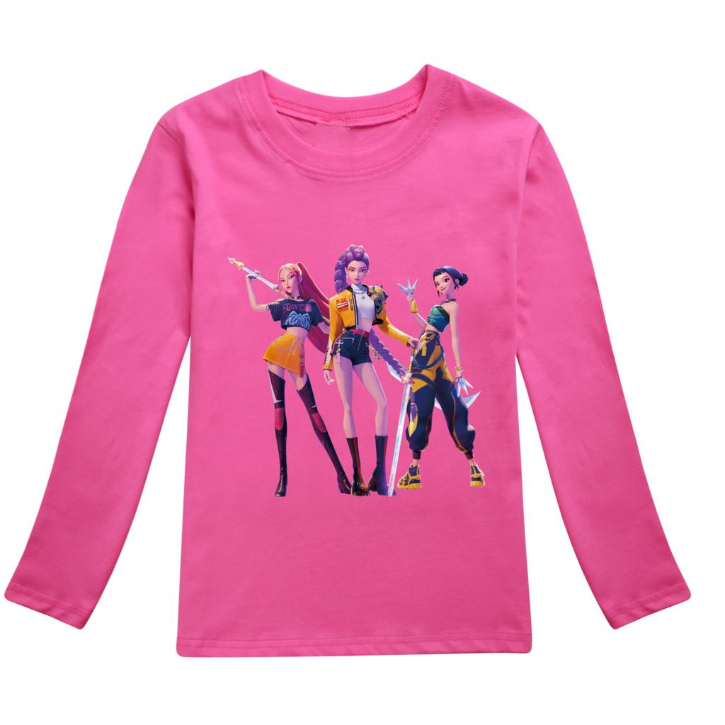 KPop Demon Hunters Kids T-Shirt Long Sleeve O-Neck Casual Fashion Cartoon Loose Top for Boys And Girls