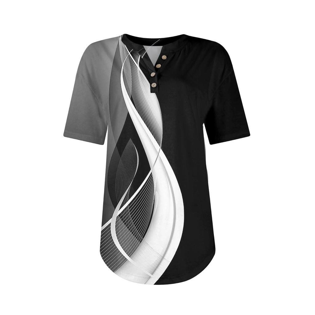 Top da donna a maniche corte, magliette estive con stampa floreale, scollo a V, casual, basic, camicie con bottoni, tuniche.