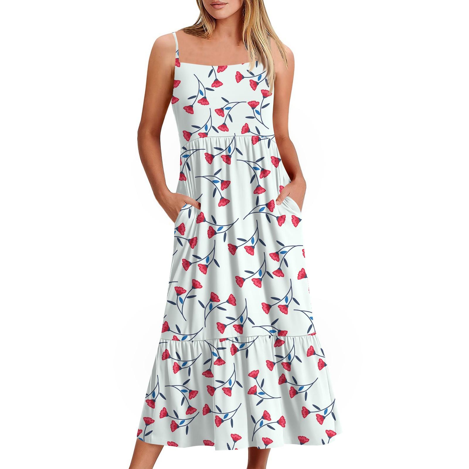 

Women s Long Beach Casual Elegant Spaghetti Strap Maxi Dress Floral Low-key Flowing Bohemian Dress XXL білий