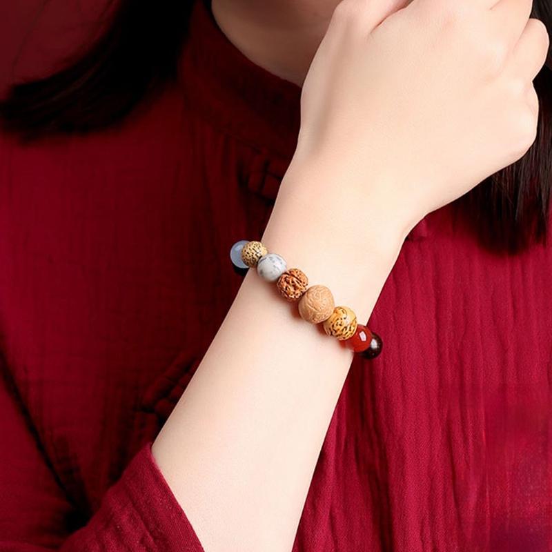 Natural 18 Seeds Bodhi Buddhist Buddha Wood Prayer Beaded Knot Bracelet Unisex Men Bracelets Bangles for Women