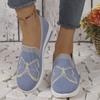 Fashion 2024 Spring and Autumn Fashionable Round Toe Shallow Mouth Color Block Bow Mesh Slip-on Low Heel Casual Women Sports Shoes