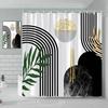 Fabric Geometric Shower Curtain, Mid-Century Modern Geometric  Herringbone Chevron Blue Black Gray Square Bathroom Decoration