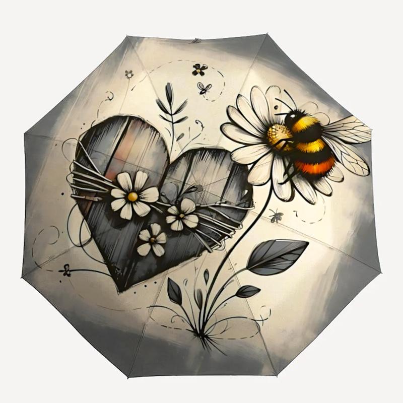 

1pc Bee Heart Automatic Open/close Umbrella, 8-Rib sturdy structure, Portable Travel Umbrella, Parties, Everyday Usel055