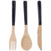 3Pcs Japanese Wooden Cutlery Set Safe BPA Free Wooden Cutlery Spoons Forks Knives for KitchenBlack