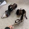 Fashion Sexy Snake Design Brand Sandals Women Fashion Pointed Toe Metal Buckle High Heeled Sandals Women Banquet Party Pole Dance Shoes