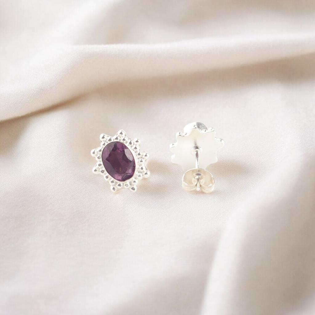 925 Sterling Silver Jewelry Amethyst Gemstone Handmade Earrings 0.54" For Gift EE-151-6