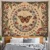 Cottagecore Celestial Butterfly Tapestry, Retro Mushroom & Moon Print with Snails, Bohemian Wall Art for Nature & Witchy Homes