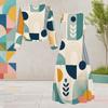 Women Plus Size Geometric Printed Polka Dot Round Neck Long Sleeve Cardigan Sleeveless Dress Two Piece Set