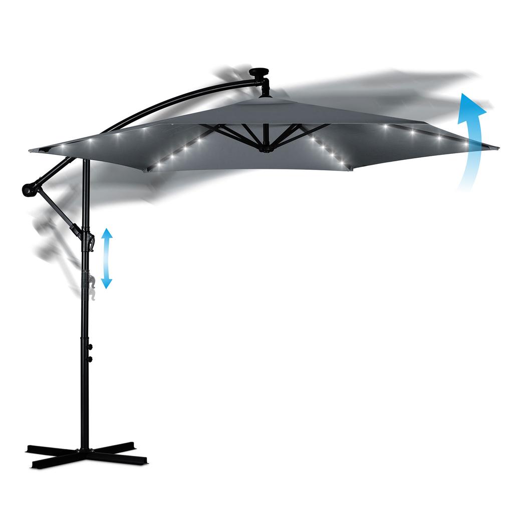 Folding Garden Umbrella, 6 Sections, 350 Cm, With Cover And Lights, Plonos Pl-882