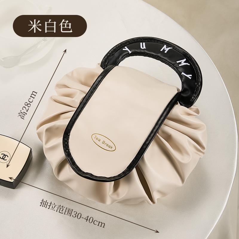 Convenient Lazy Makeup Organizer for Travel/Work Large Capacity Waterproof Drawstring Closure 1-Second Foldable No-Spill Design