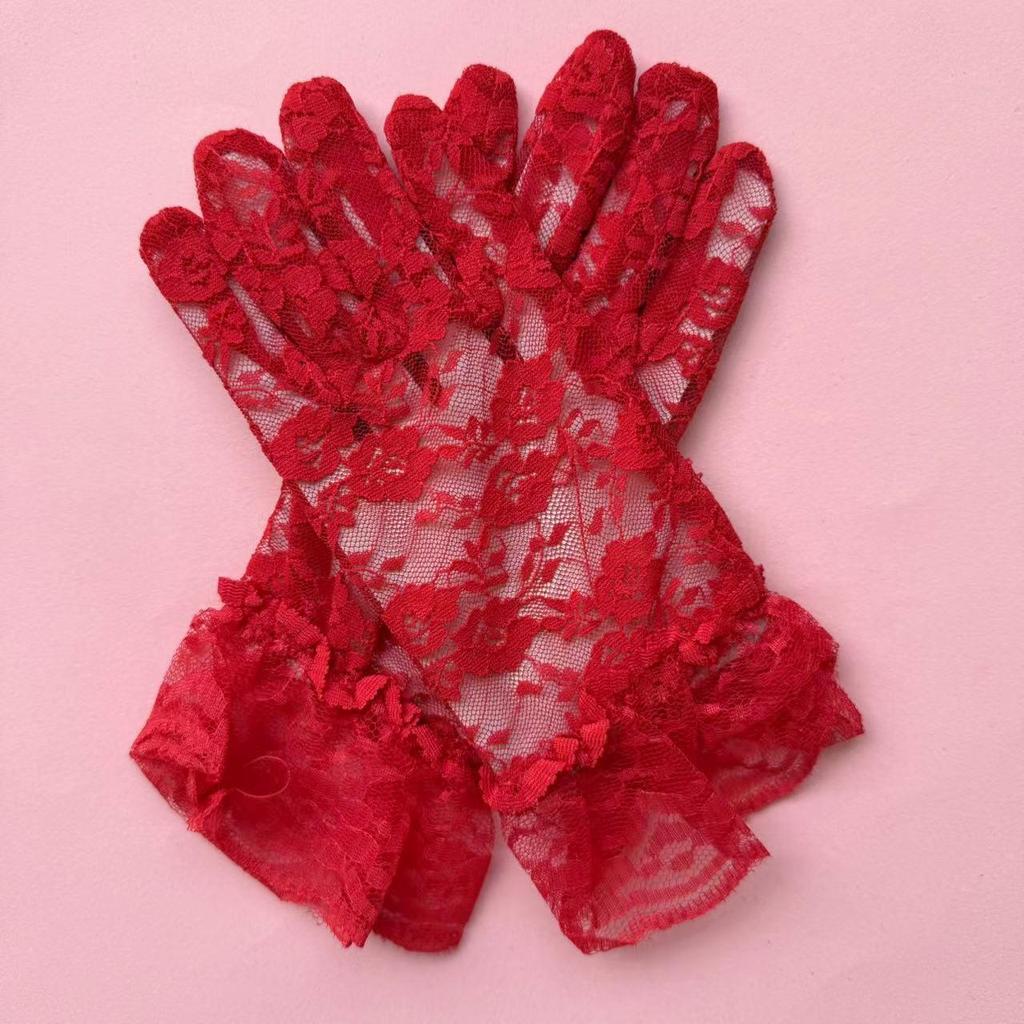 Elegant Lace Black Short Gloves - Summer Bridal, Driving, Cycling, Sun Protection