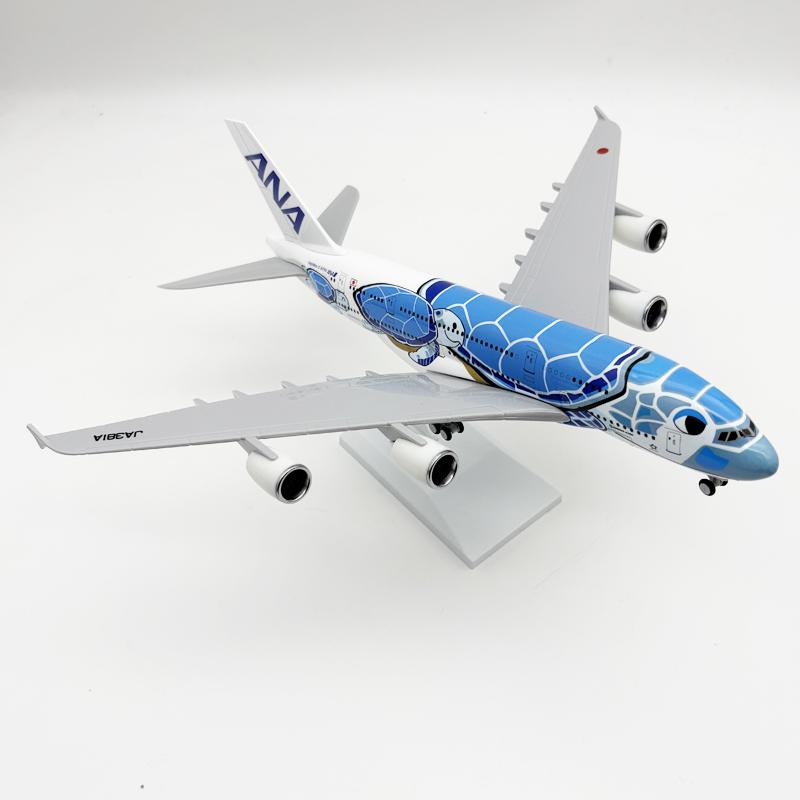 Scale Plane A380 Japan ANA Airways 30cm Aircraft Blue Sea Turtle Plane Model Resin Souvenir Plane With Wheel Base Collection