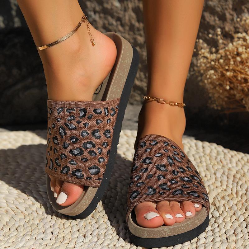 Fashion Fashion Plus Size 35 43 Color Block Round Head Thick Bottom Beach Slippers For Women New Summer 2025 Casual Footwear Leopard