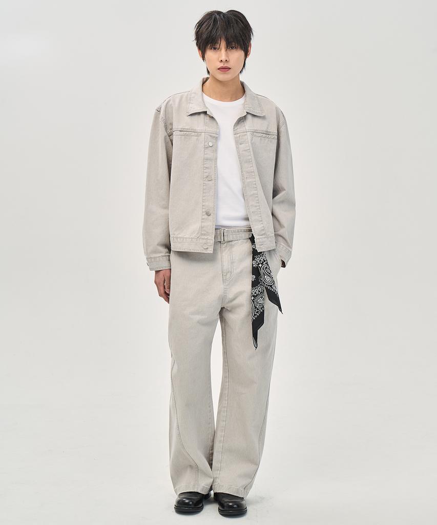 PRAIRIE Washed Curved Belt Pants (Light Gray)