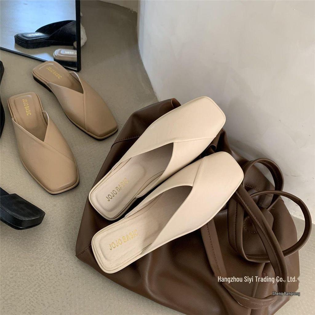 Women's Baotou Half Slippers - 2023 Summer Square Toe Flat Sandals with Soft Soles