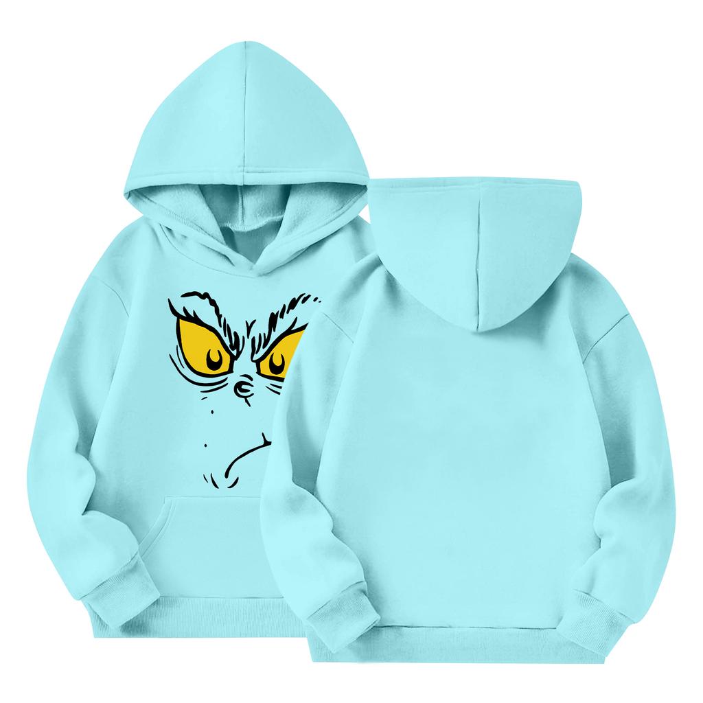 Barne langermet løstsittende genser med hette, snøring og ensfarget