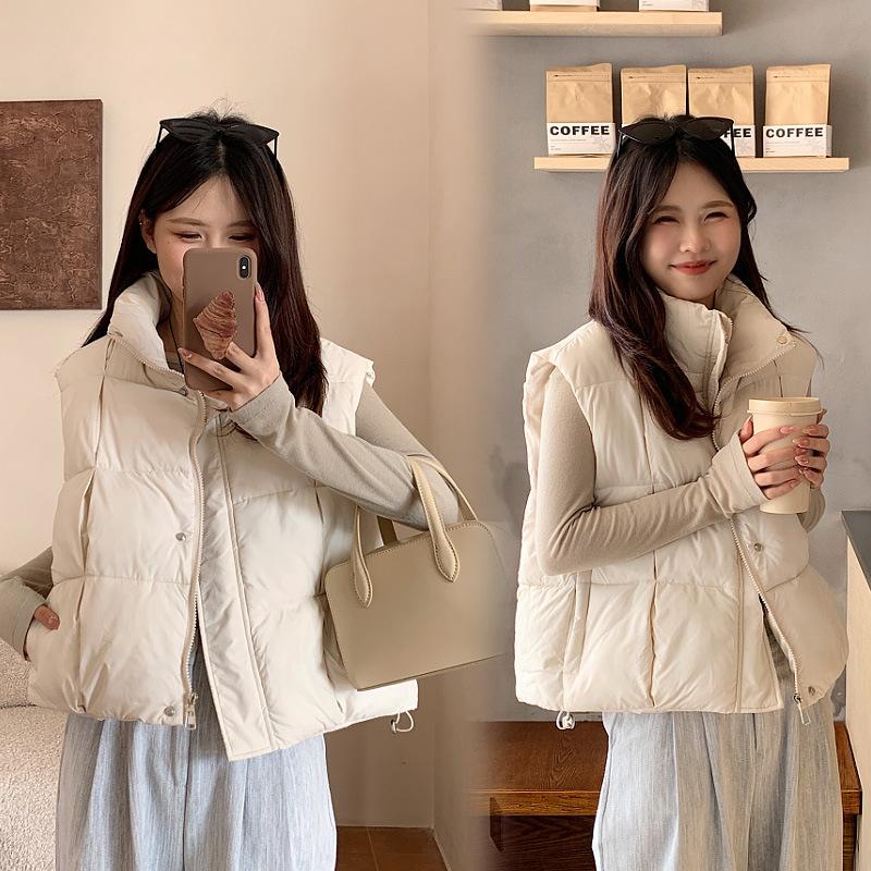 Down cotton vest women's autumn and winter new loose cotton vest solid color vest jacket