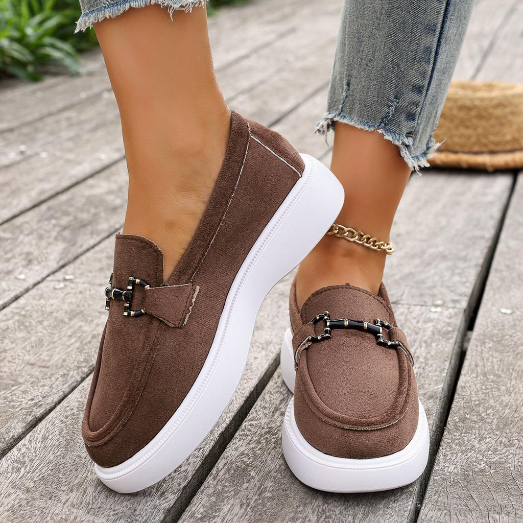 Scarpe da Donna, Nuovo Stile Primavera ed Estate Stile Britannico Monopezzo Slip-on Piatte, Fibbia Metallica Fondo Piatto Comode Scarpe Casual