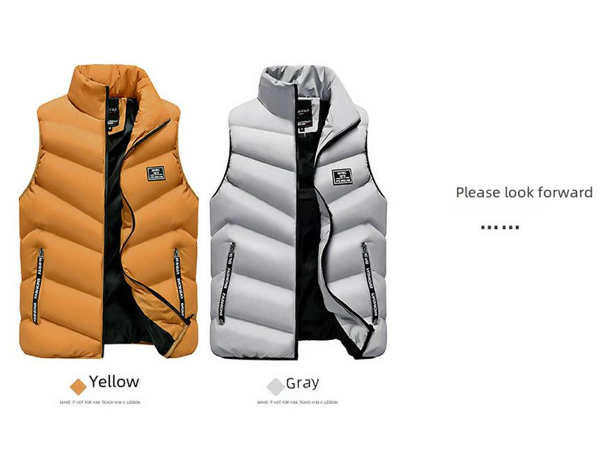Men's Slim Fit Stand-Up Collar Thick Solid Color Down Cotton Jacket for Fall/Winter - Large Size Casual Vest