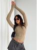 Trendy Women's Casual Long-Sleeve Solid Color Slim Pullover T-Shirts for Spring and Autumn.