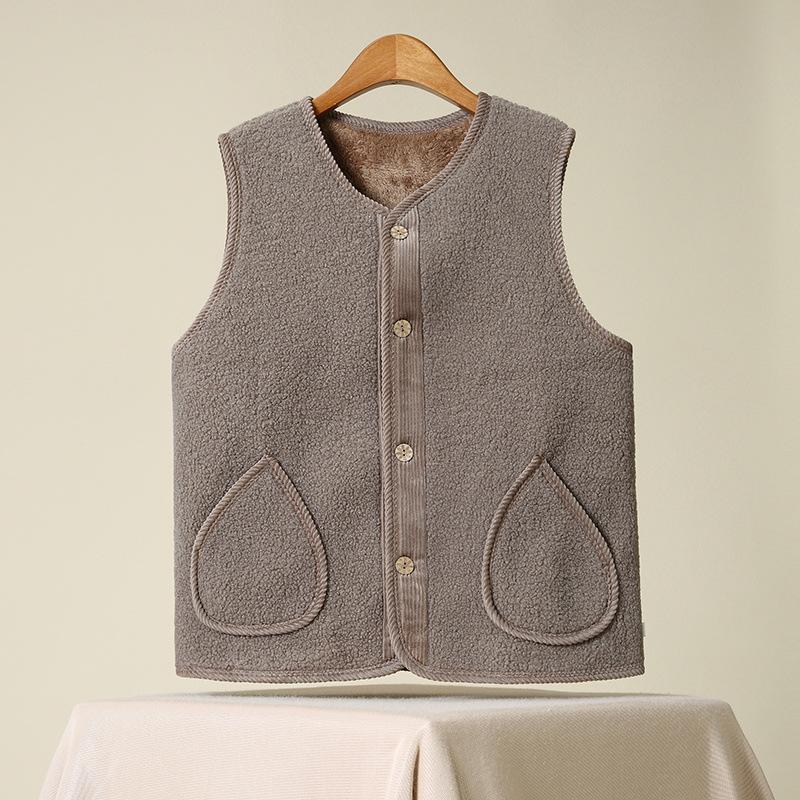 Women Fleece Vest Senior Thick Warm Sleeveless Waistcoat For Autumn Winter