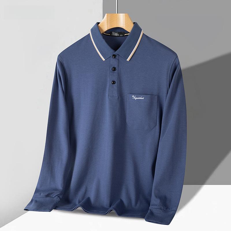 Dad Spring Jacket Middle-Aged And Elderly Men Long-Sleeve Polo Shirt 100% Cotton Base Shirt Grandpa Spring And Autumn T-Shirt