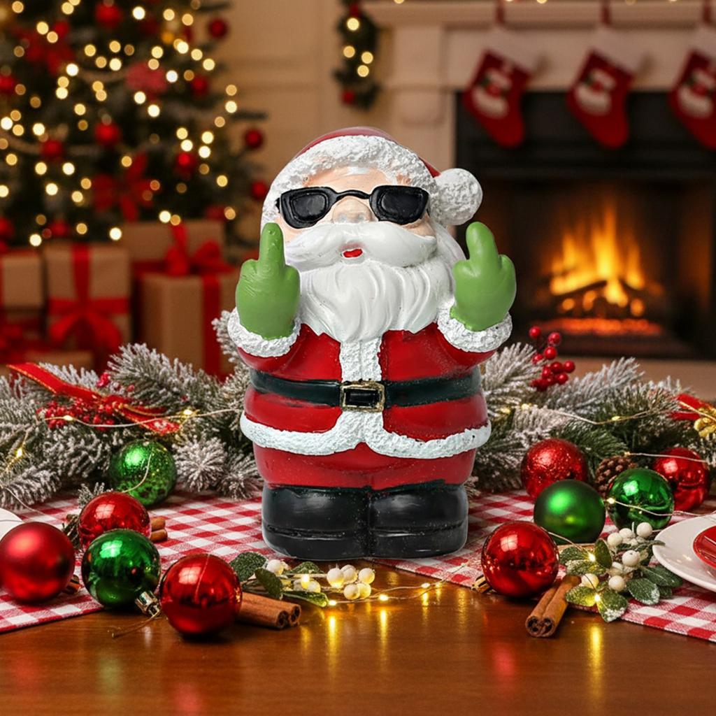 Resin Santa Claus Sculpture Xmas Snowman Figurines W/ Middle Finger Santa Claus Snowman Statue for Home Winter Desk Table Office