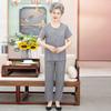 In the Elderly Summer Women's Grandmother Cardigan Cotton Silk Suit Old Lady Short Sleeve Trousers Artificial Cotton Mother Two-piece Set