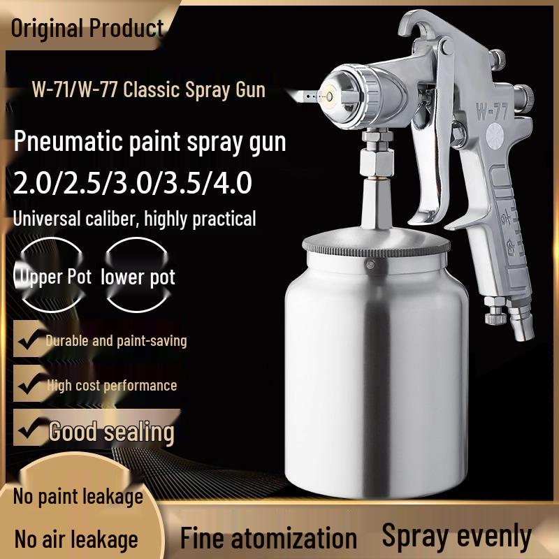 Jiyou W77 High Atomization Spray Gun for Car and Latex Paint, Large Caliber, Top and Bottom Cup Pneumatic Application