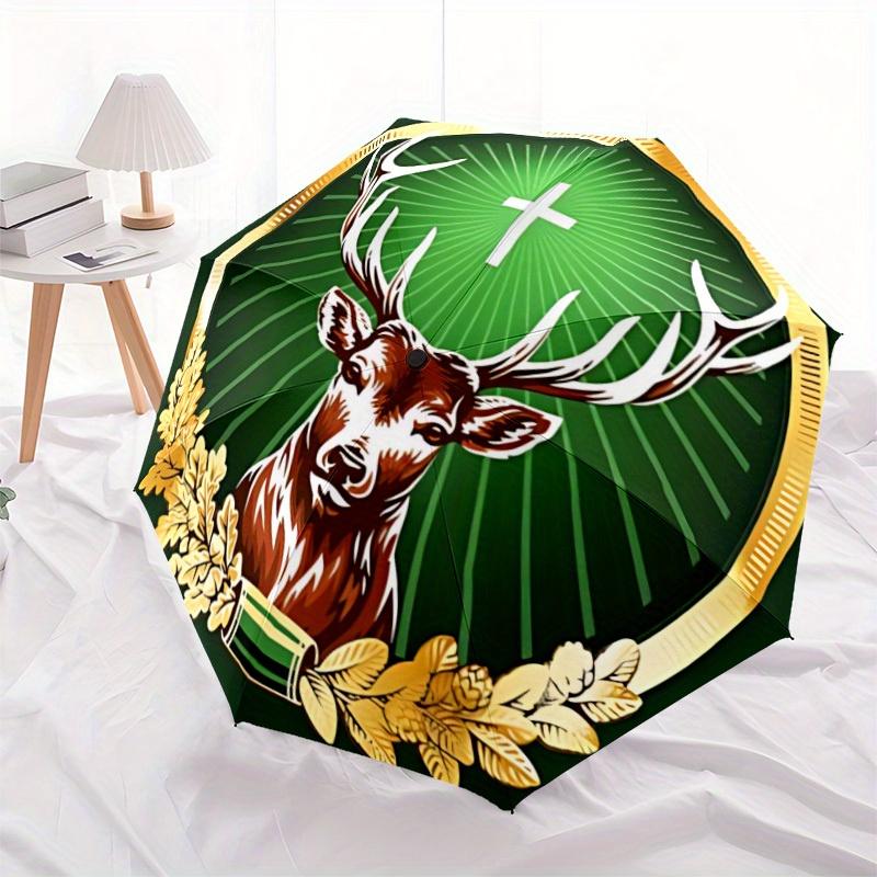1pz Ombrello Pieghevole Automatico Jagermeister, Design Pieghevole Portatile, Struttura in Ferro a 8 Stecche, Accessorio Casual da Esterno per Tutte le Stagioni per Natale Compleanno