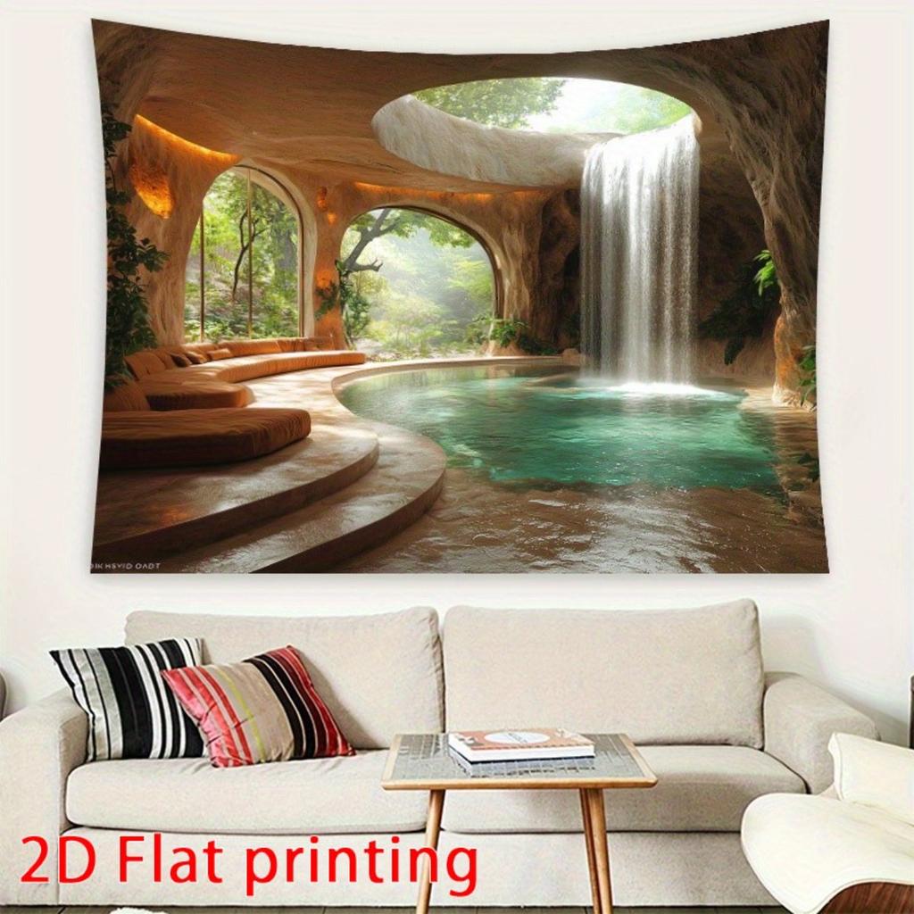 Cave Waterfall Pool Interior Design Tapestry Wall Hanging For Living Room Bedroom Decor Nature Spa Art Print Home Decorationgift