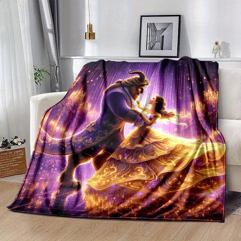 1pc Beauty and The Beast Printing Blanket - Soft, All-Season Throw for Office Blanket, Personalized Gift with Adorable Cartoon Design
