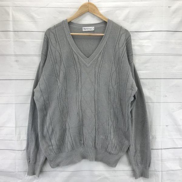 80s-90s Vintage/Burberrys/V-Neck Knit Sweater/L/Gray/