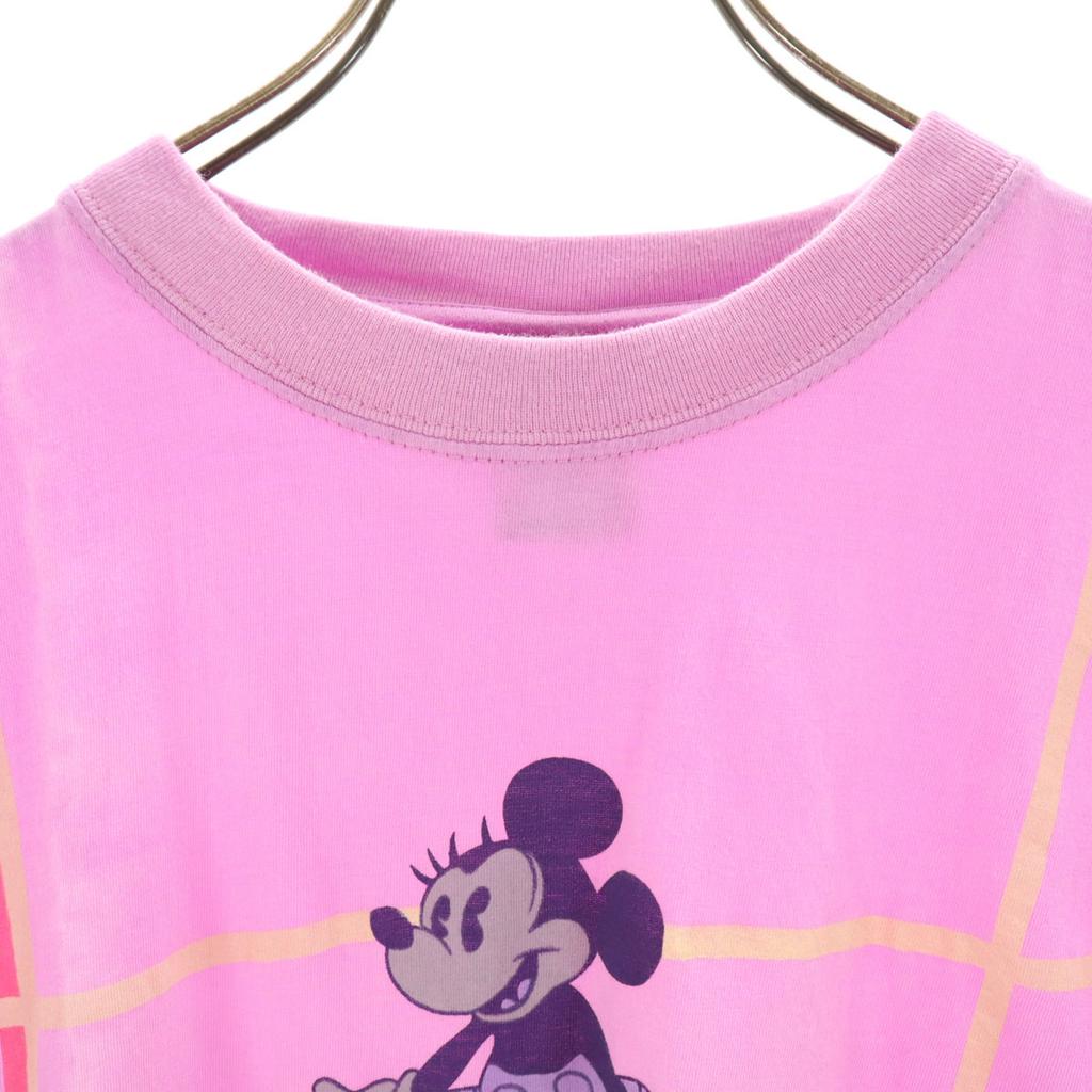 MICKEY UNLIMITED Check Pattern Short Sleeve T-shirt F Pink Women Used