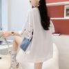 Women's Mid-Length 2025 Denim Patchwork Cotton T-Shirt - Plus Size, Short Sleeve, Round Neck for Summer
