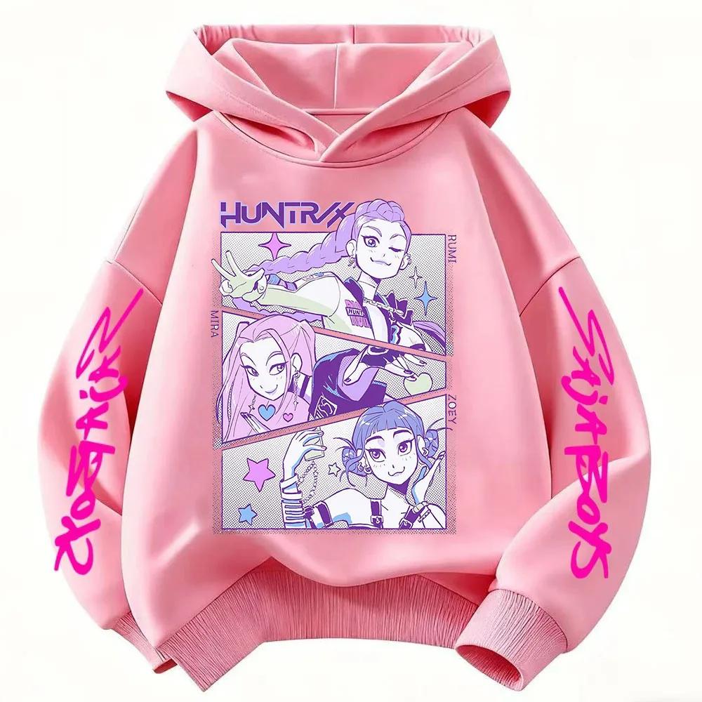 Girls Hooded Sweatshirt Warm Cute KPop Demon Hunter Cartoon Children's Wave Fashion Casual Tops Rumi Casual Purple Pink Clothing