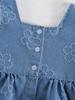 Girls' Two-Piece Outfit: Casual & Simple Sleeveless Vest Top with Cute Floral Accents, Paired with Stylish Denim Shorts