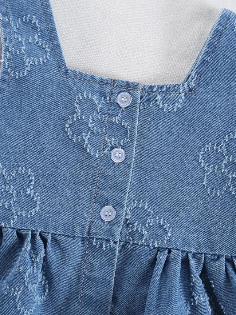Girls' Two-Piece Outfit: Casual & Simple Sleeveless Vest Top with Cute Floral Accents, Paired with Stylish Denim Shorts
